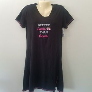 "Better Latte Than Never" Black Night Shirt Medium